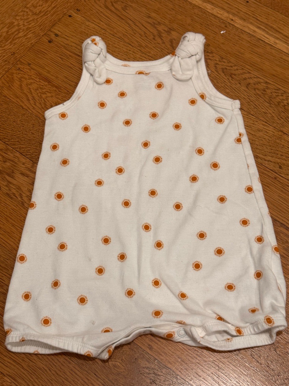 Carter’s 12 mo romper White Tank Top with Orange Sun Dot Print like new!
